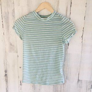 NWOT Free People Night Sky T Shirt Striped Short Sleeve Green Yellow OB964760 XS